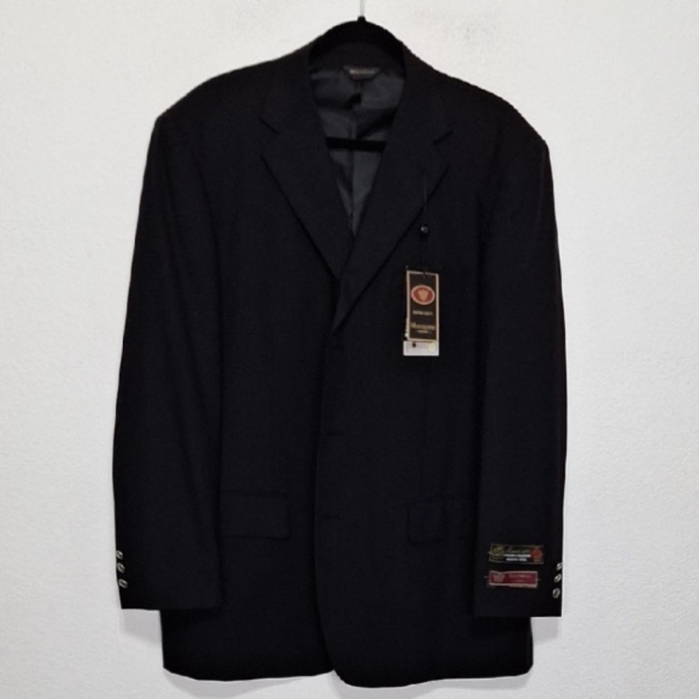 Montefino Uomo NEW Men’s Blazer Black Super 120’s Merino Wool Classic Fit Sz.44R